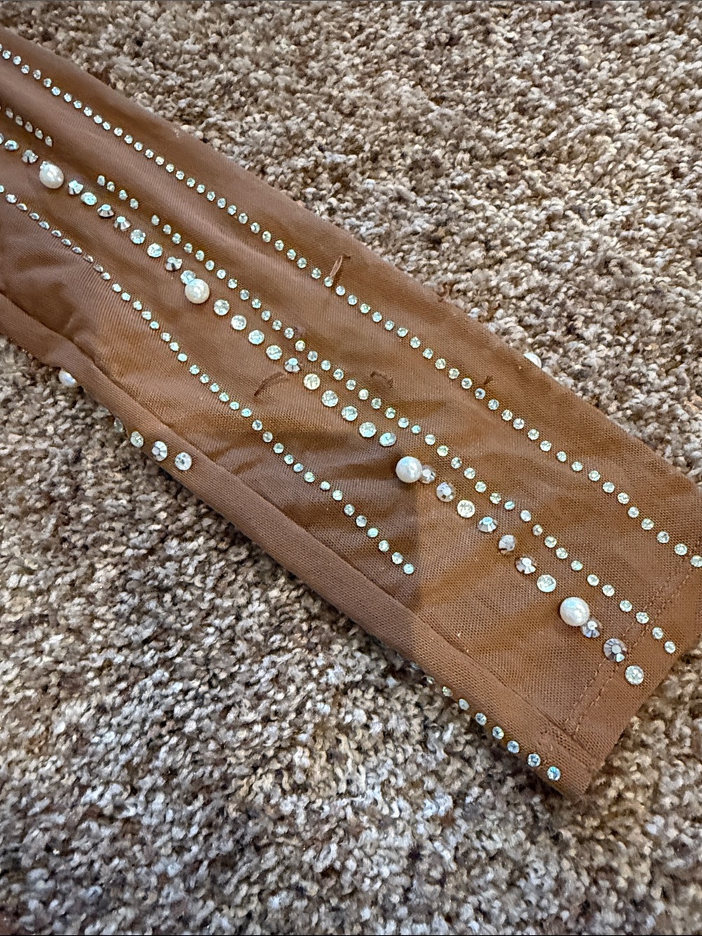 Banjul Tan Long Sleeve Crystal-Embellished Evening Gown - Picture 5 of 8